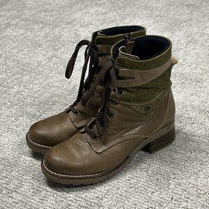 Dromedaris Kara Boots Womens 39 US 8.5 9 Suede Combat Heel Brown Green Leather